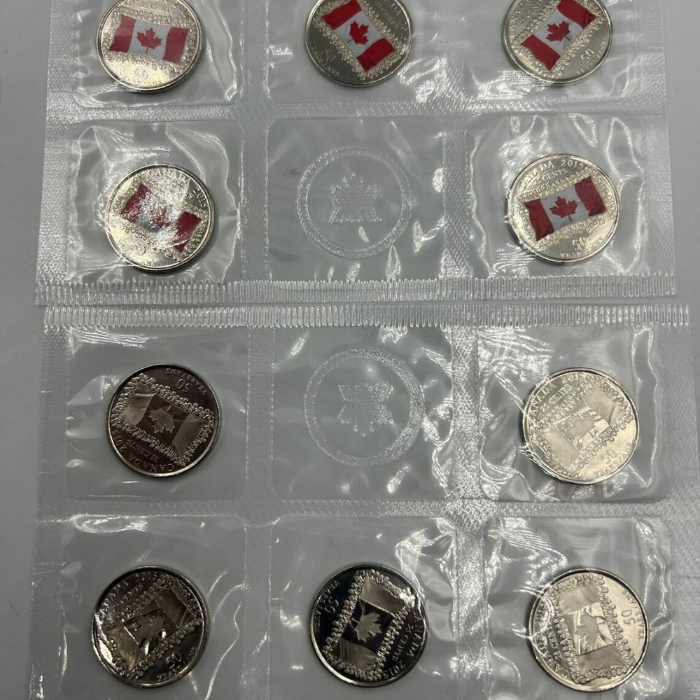 CANADA 2015 25 Cents Flag Coloured Coin set Commemorating 50 Yrs Of Canadian Fla